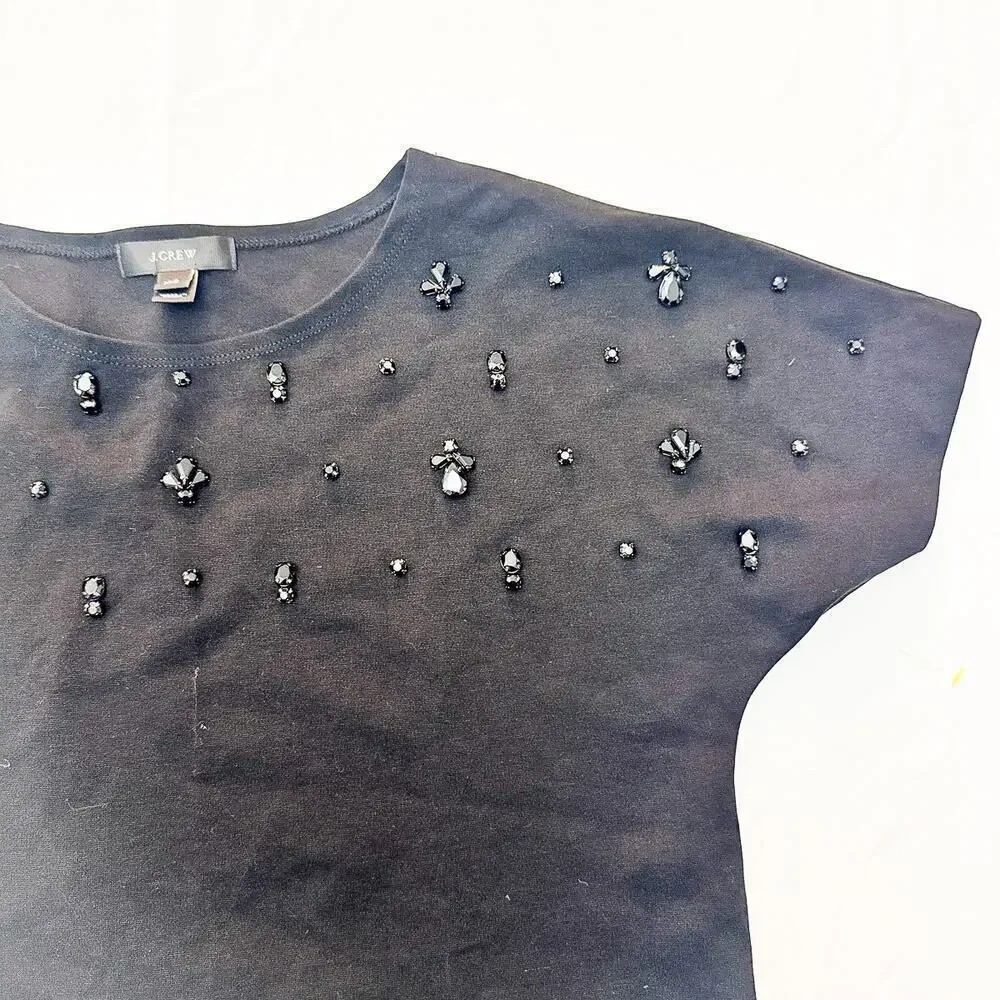 J. Crew Black Embellisher Crystal Short Sleeve Top Size XXS